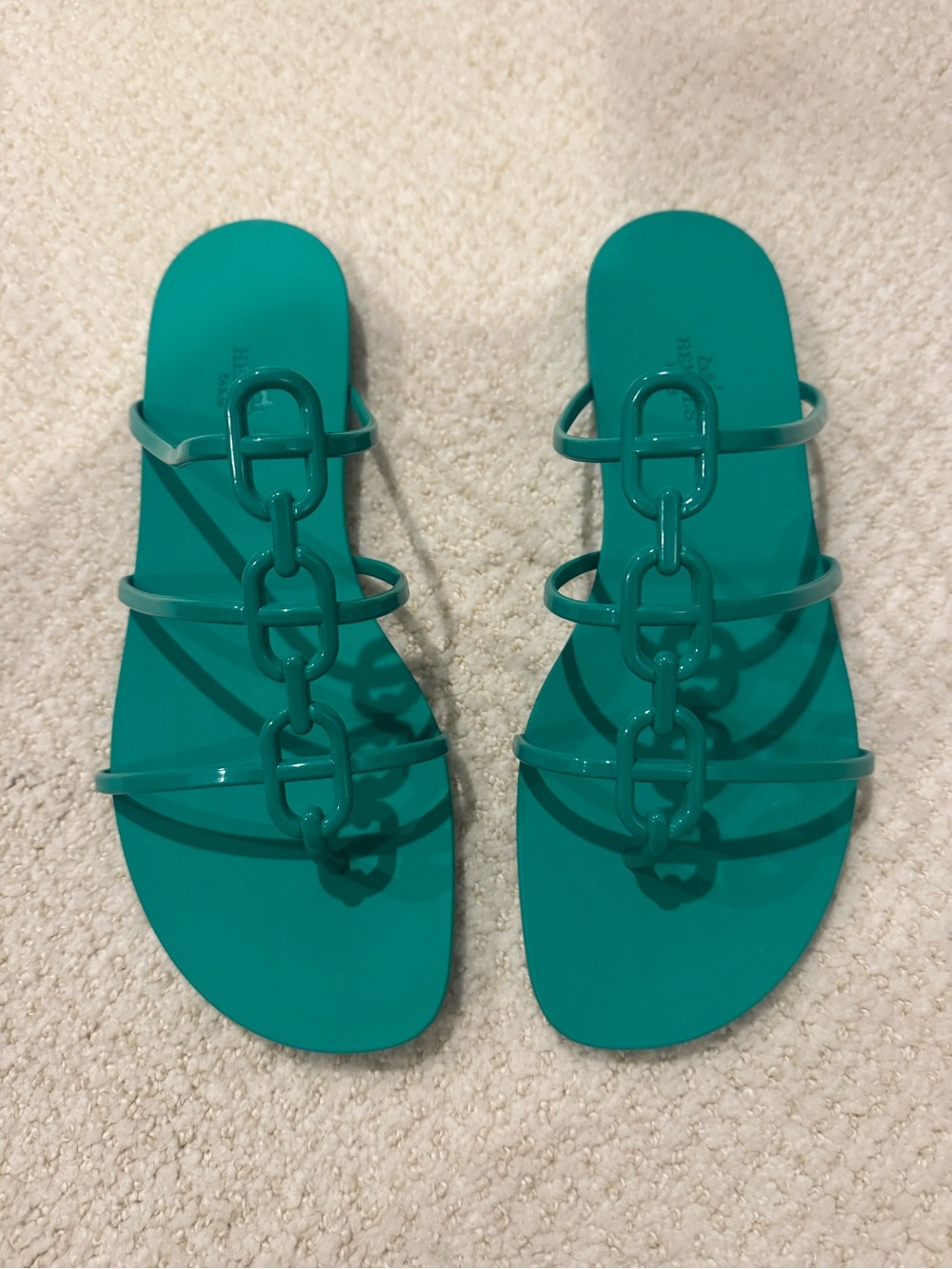Hermes Teal Chain-Link Slide Sandals